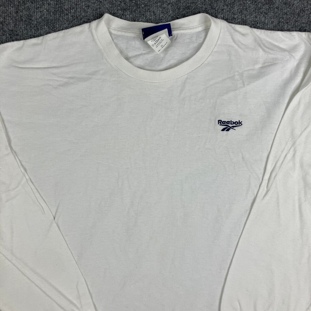 Reebok T-Shirt Mens 2XL White Long Sleeve Minimal Logo Crewneck Casual